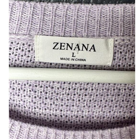 Zenana Lilac/Multi Colorblock Balloon Sleeve Knit Sweater Women's Large NWOT - Picture 5 of 8